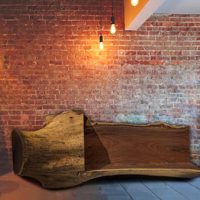Handcrafted Live Edge Carved Wooden Log Bench