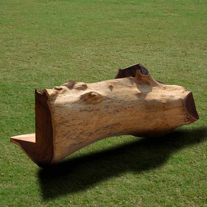 Handcrafted Live Edge Carved Wooden Log Bench - Image 4
