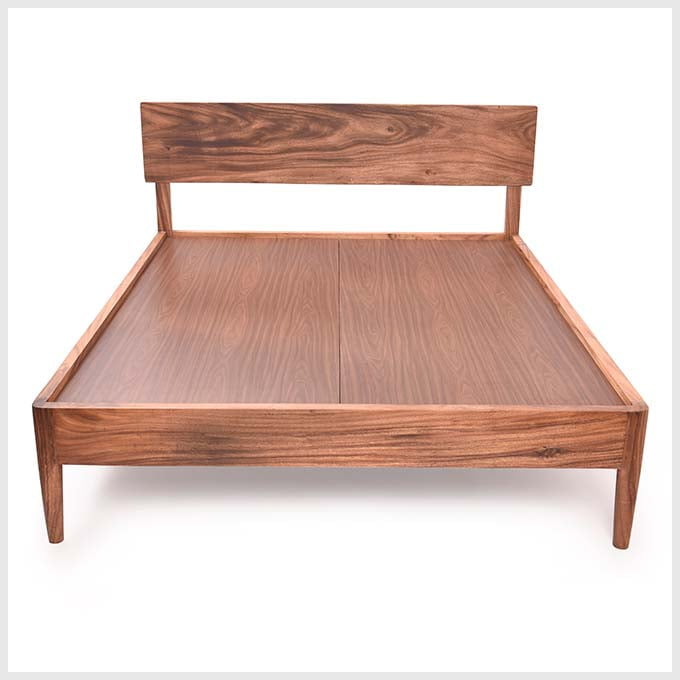 Solid Wood Queen Size Walnut Bed – Charcoaled Finish
