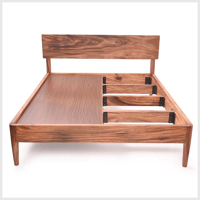 Solid Wood Queen Size Walnut Bed – Charcoaled Finish - Image 5