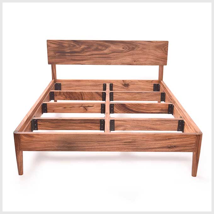 Solid Wood Queen Size Walnut Bed – Charcoaled Finish - Image 4