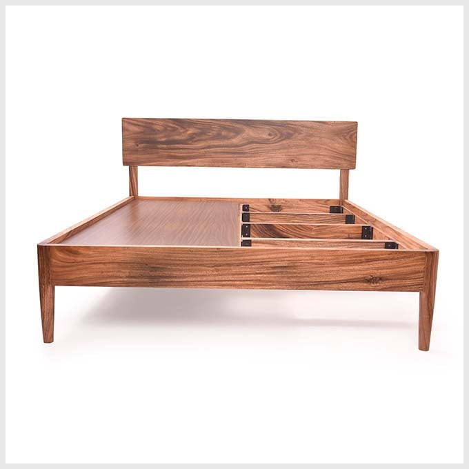 Solid Wood Queen Size Walnut Bed – Charcoaled Finish - Image 2