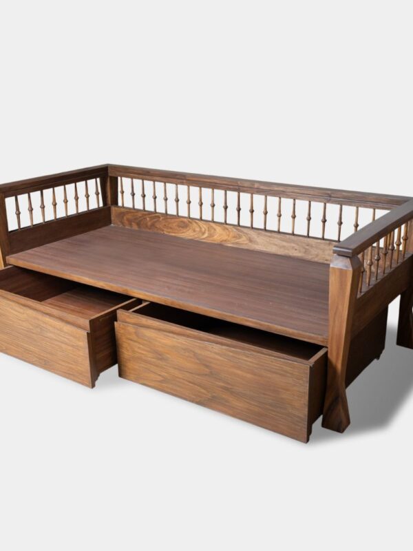 Custom Made Rajwadi Diwan with Teak and Walnut Wood Storage