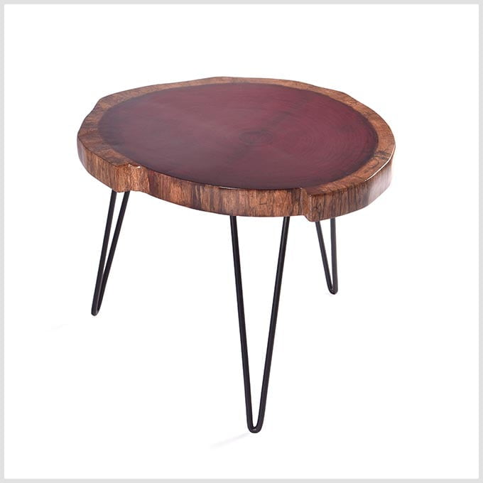 Live Edge Solid Wood Saka Diorama Table – Purple Heart Wood Design - Image 3