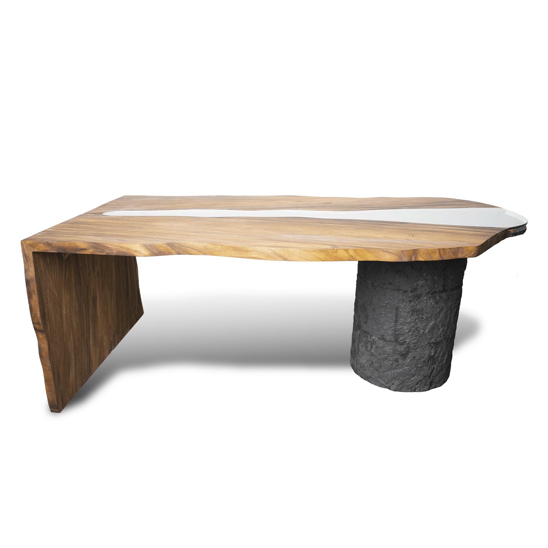 Epoxy Resin Stony Pillar Dining Table - Live Edge Wood - Image 3