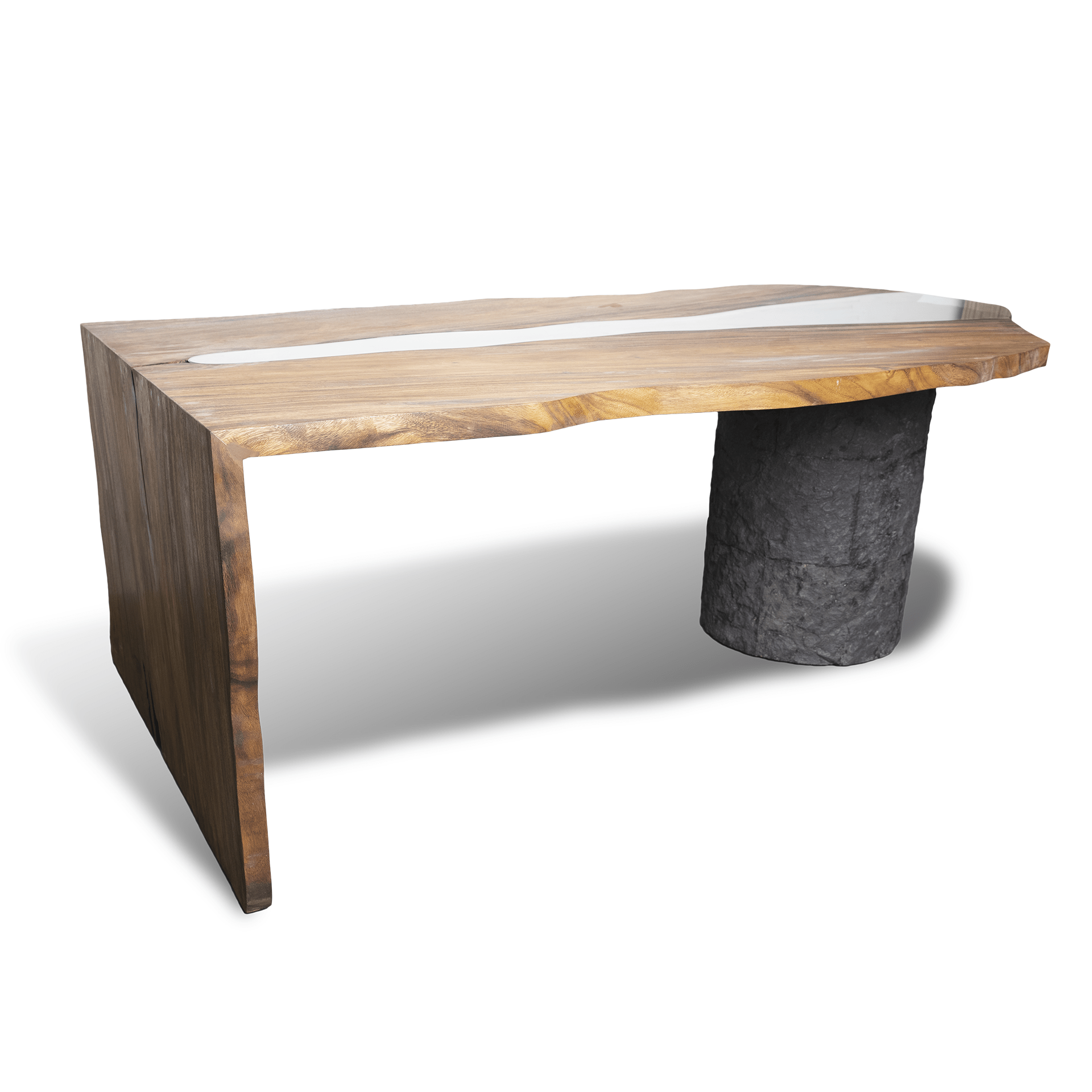 Epoxy Resin Stony Pillar Dining Table - Live Edge Wood - Image 4