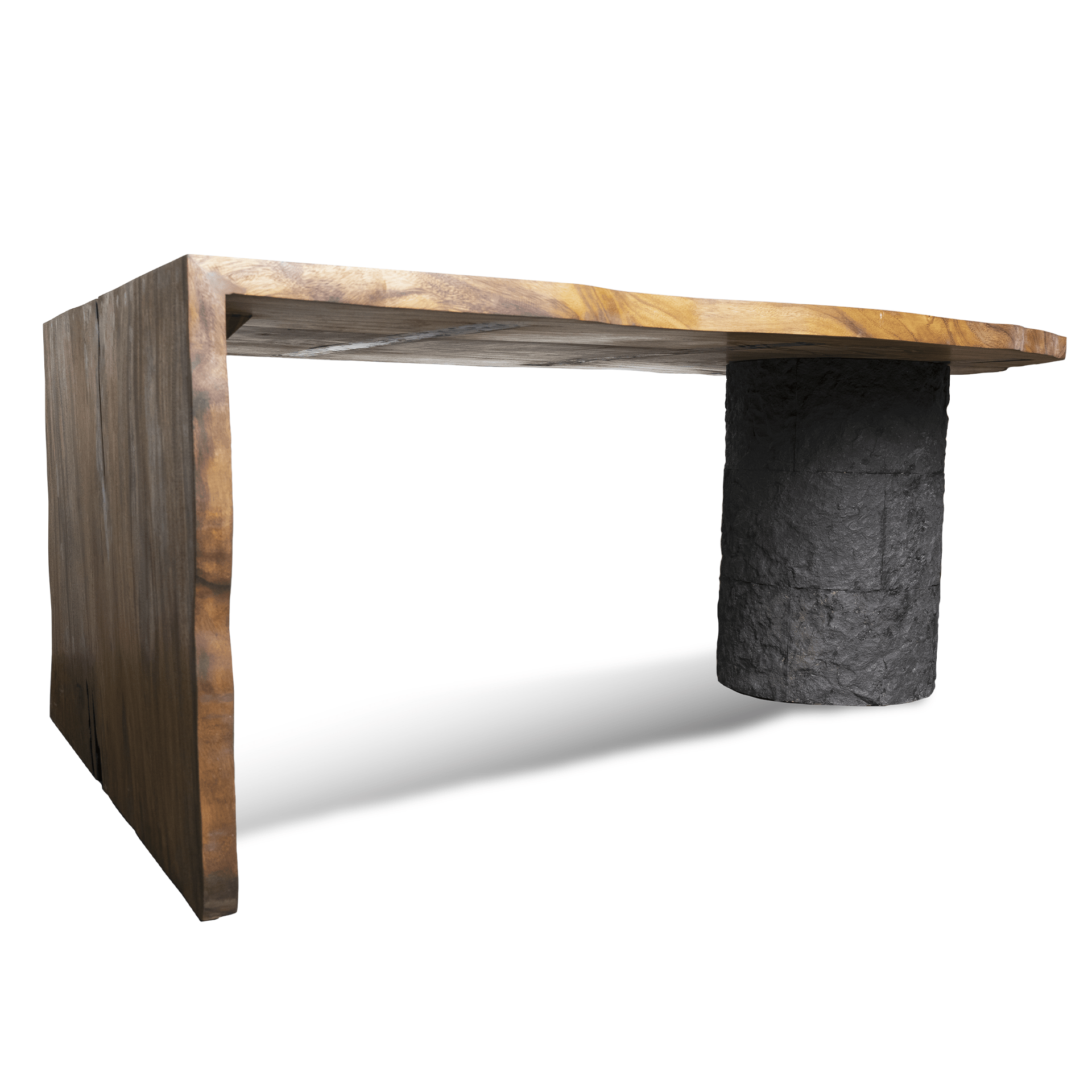 Epoxy Resin Stony Pillar Dining Table - Live Edge Wood - Image 2
