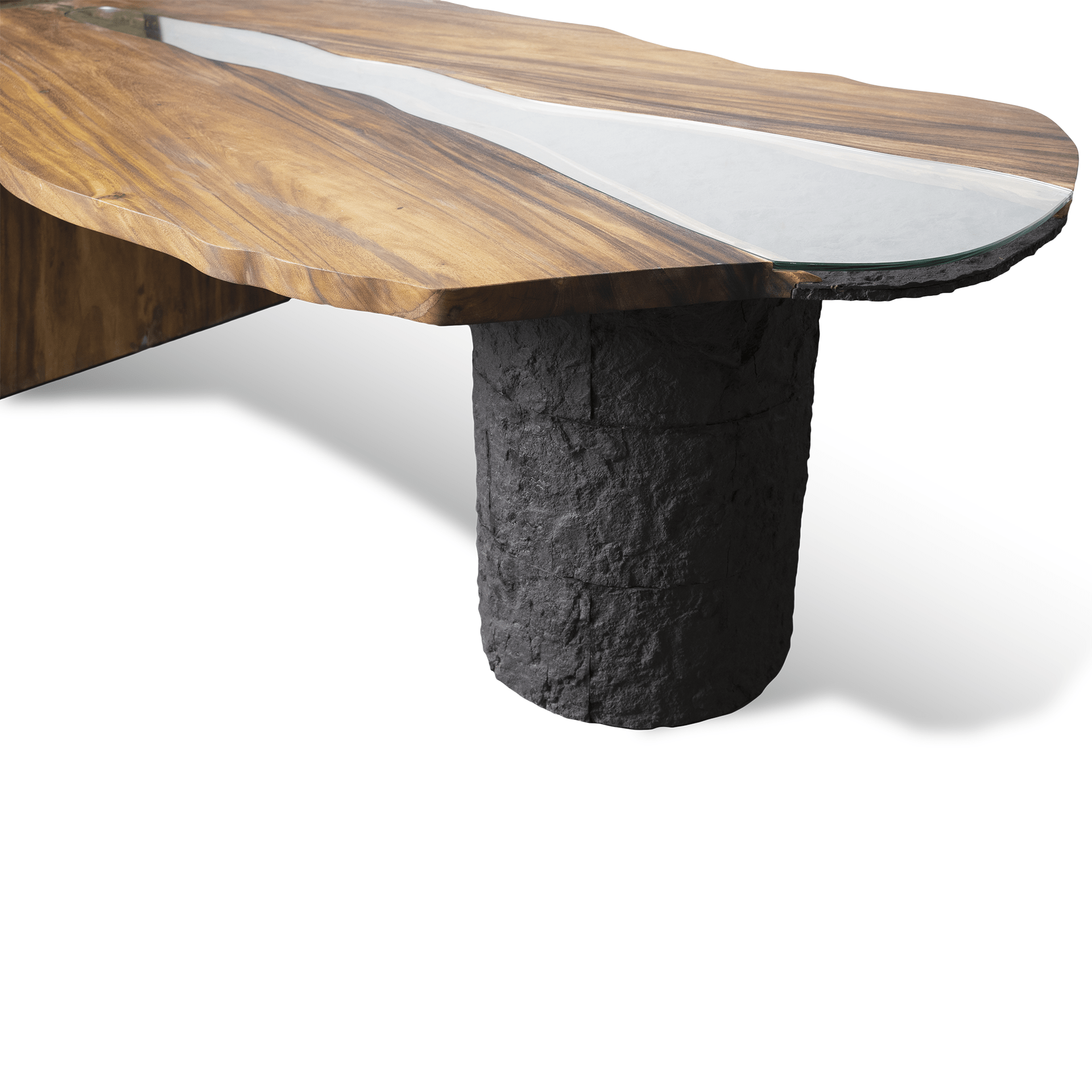 Epoxy Resin Stony Pillar Dining Table - Live Edge Wood - Image 5