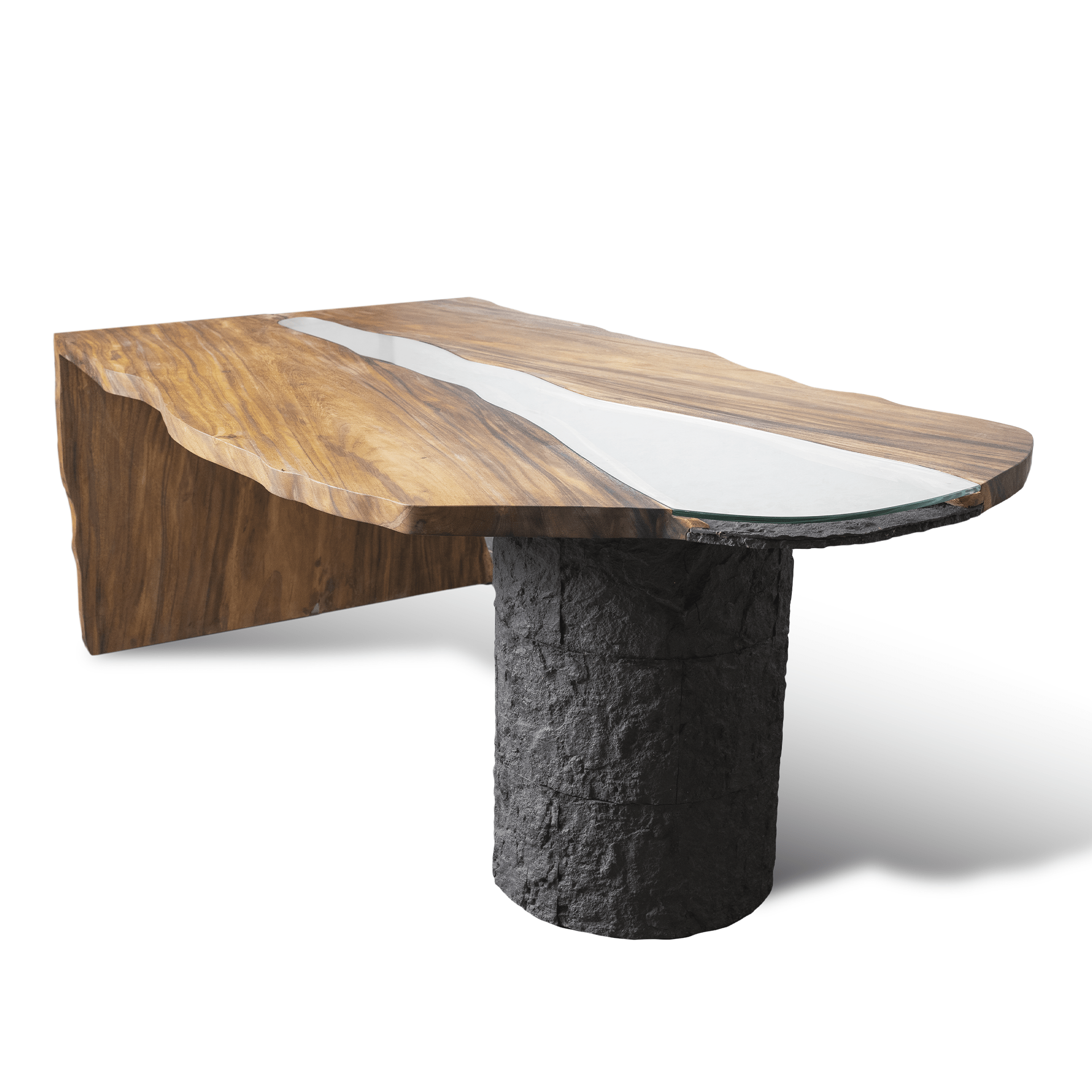 Epoxy Resin Stony Pillar Dining Table - Live Edge Wood