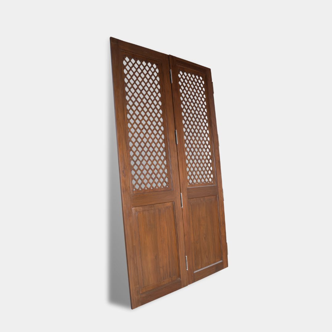 Custom Made Solid Wood Temple Door with Handcrafted Jali Work