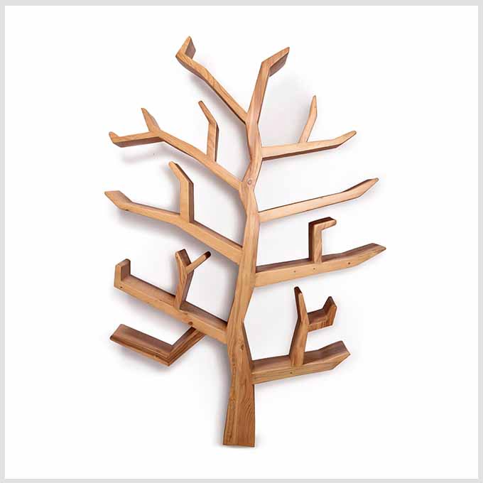Solid Wood Tree Book Shelf – Handcrafted Pine Wooden Library Design - Image 4
