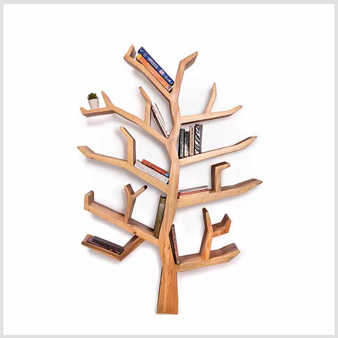 Solid Wood Tree Book Shelf – Handcrafted Pine Wooden Library Design - Image 3