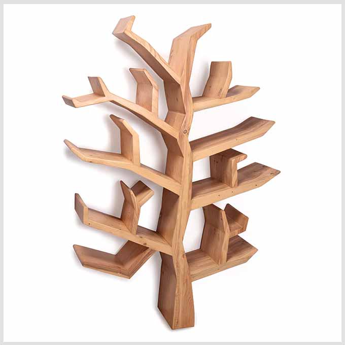 Solid Wood Tree Book Shelf – Handcrafted Pine Wooden Library Design - Image 2