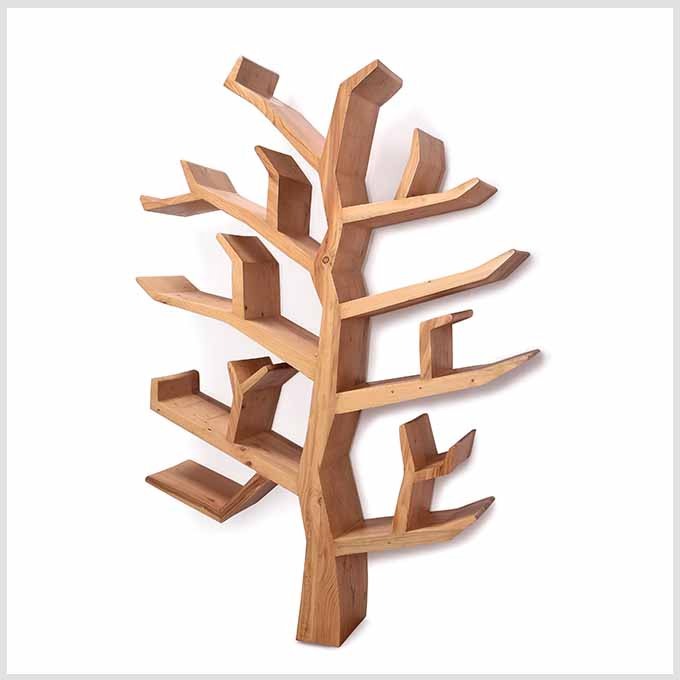 Solid Wood Tree Book Shelf – Handcrafted Pine Wooden Library Design