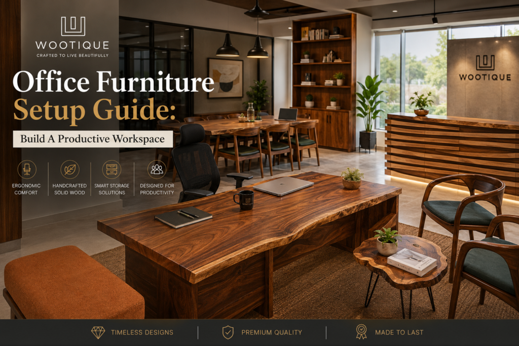 Office Furniture Setup Guide with Wooden Desks and Workspace Design by Wootique