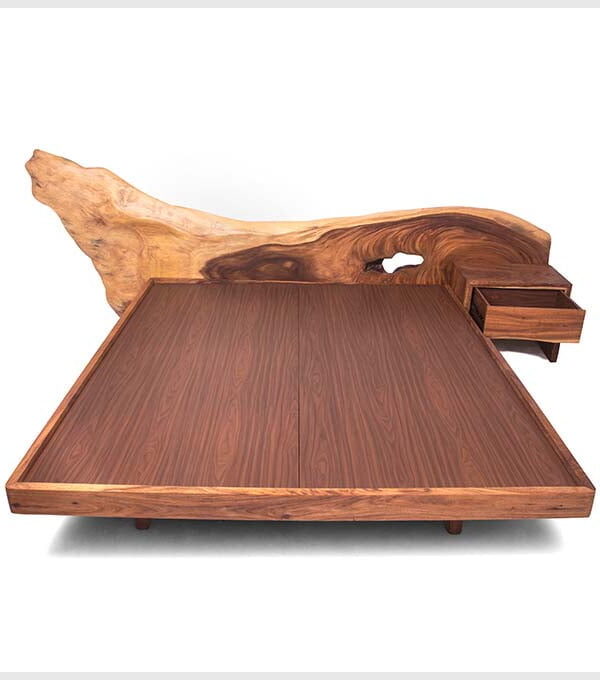 Live Edge Solid Wooden Bed with Headboard & Side Tables