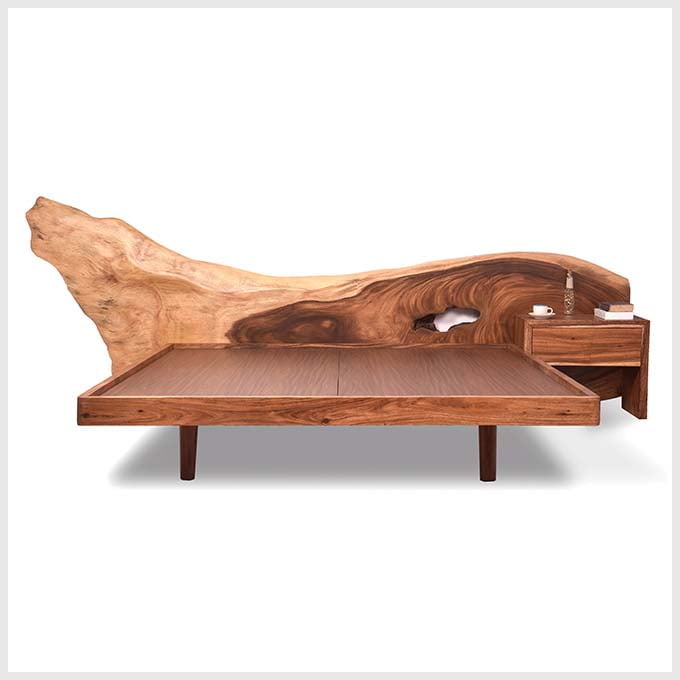 Live Edge Solid Wooden Bed with Headboard & Side Tables - Image 3