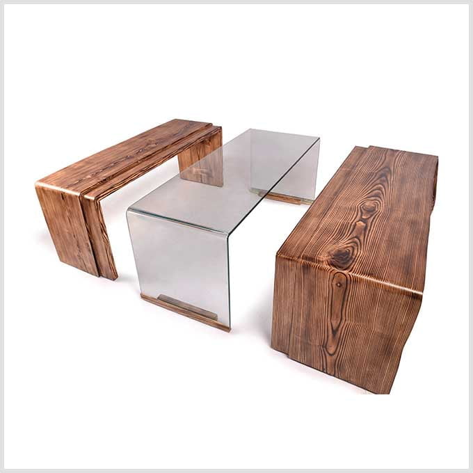 Solid Wooden Bent Benched Coffee Table - Image 3