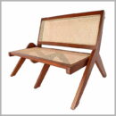 Solid Wood Boomerang Bench with Cane Backrest