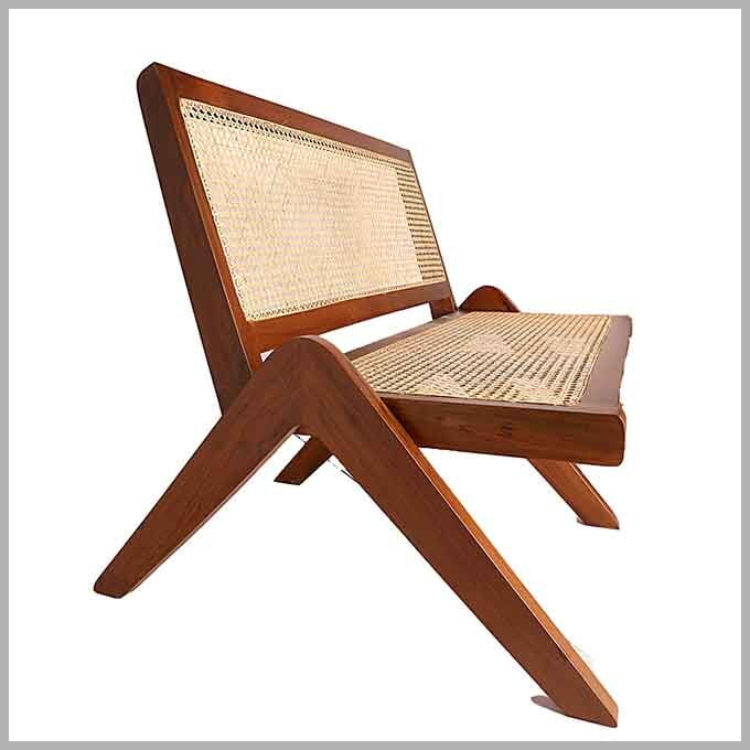 Solid Wood Boomerang Bench with Cane Backrest - Image 2