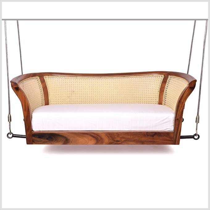 Wooden Curve Swing Jhula with Cane Woven Backrest - Image 3