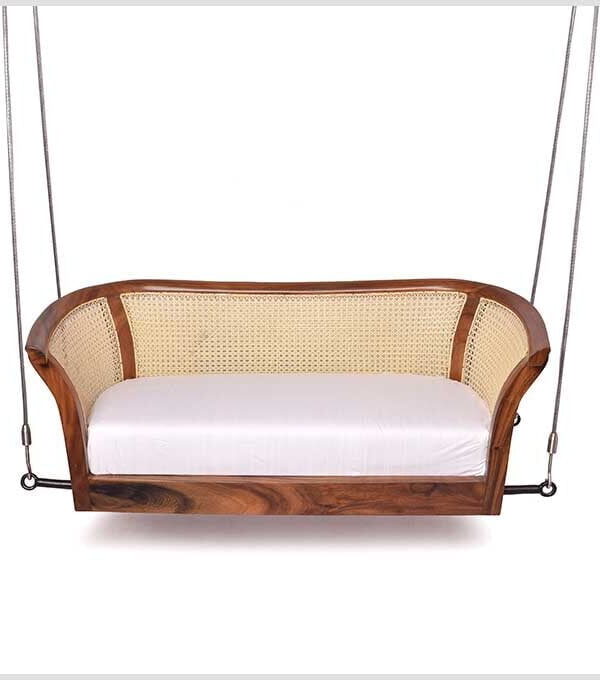 Wooden Curve Swing Jhula with Cane Woven Backrest