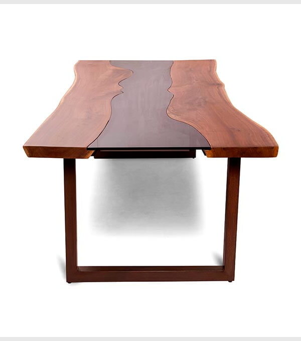 Epoxy Resin Glass and Wood Dining Table - Live Edge Wood