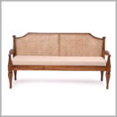 Solid Wooden Upholstered Bench with Cane Backrest