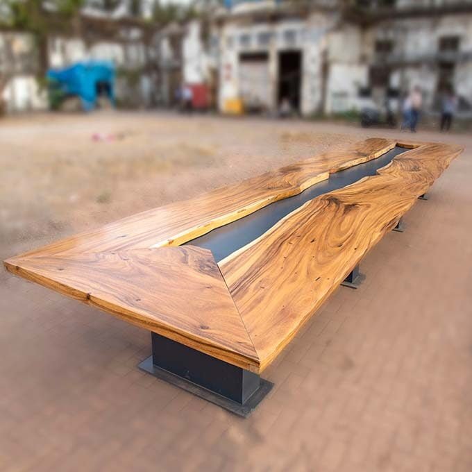 Epoxy Resin 24×6 Conference Table - Live Edge Wood - Image 2