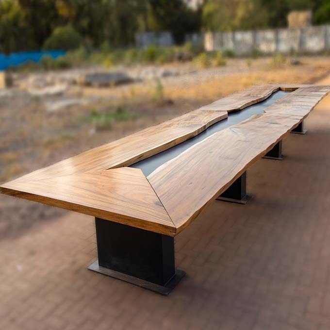 Epoxy Resin 24×6 Conference Table - Live Edge Wood