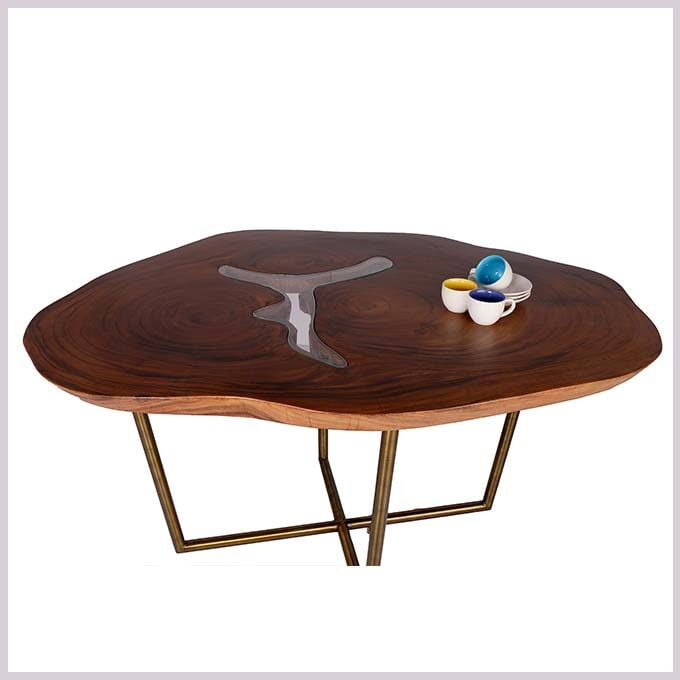 Epoxy Resin Glass and Wood Centre Table - Live Edge Wood - Image 2