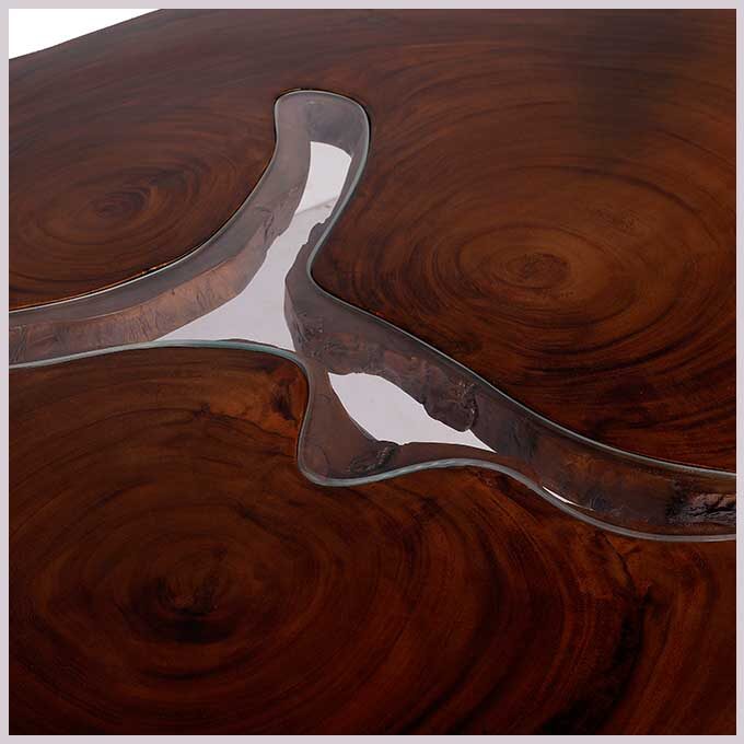 Epoxy Resin Glass and Wood Centre Table - Live Edge Wood - Image 4
