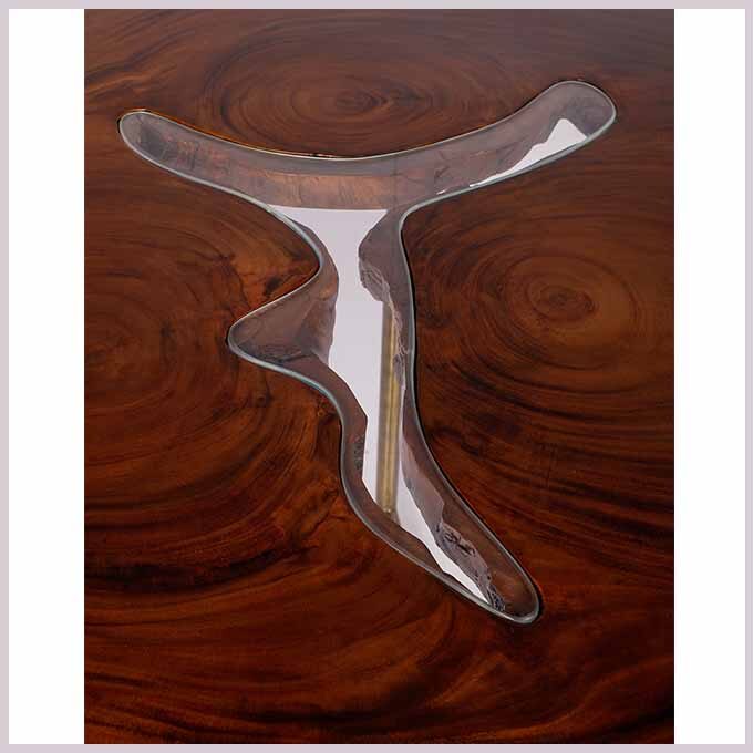 Epoxy Resin Glass and Wood Centre Table - Live Edge Wood - Image 5