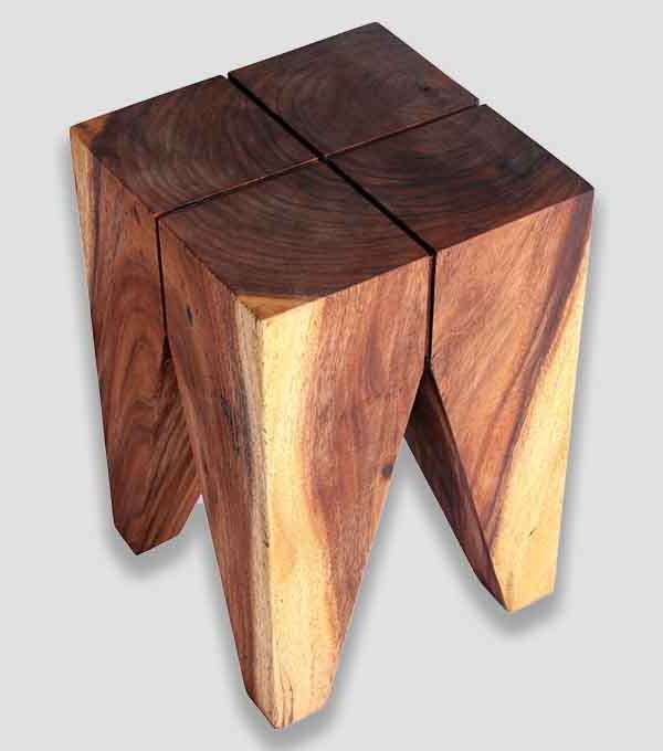 Custom Made Live Edge Rook Stool – Single Block Solid Wood Craft
