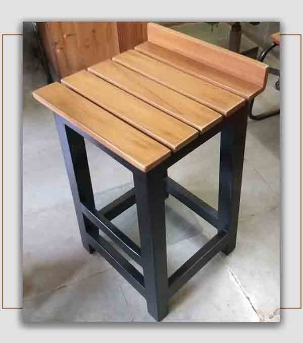 Solid Wooden Bar Stool with Metal Base
