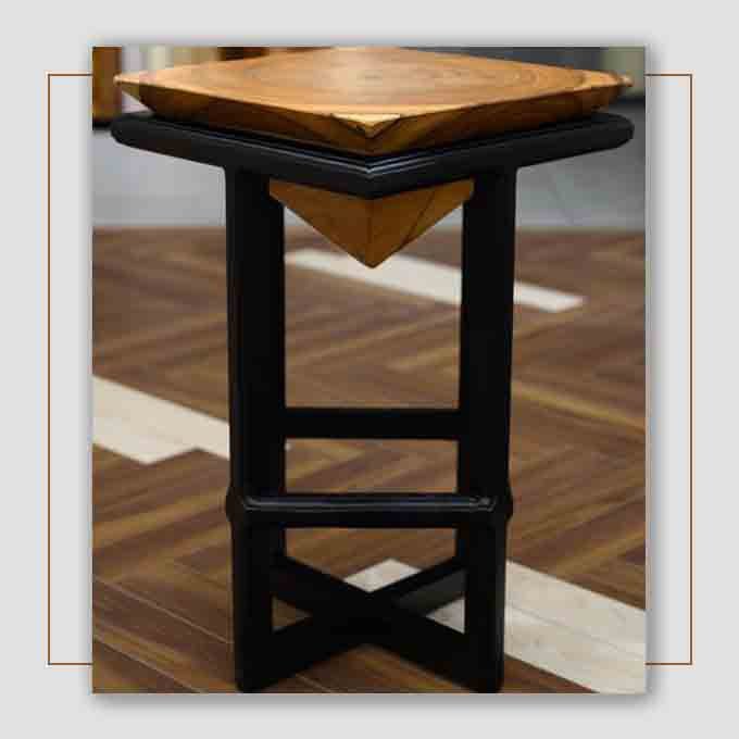 Custom Made Solid Wooden Bar Stool with Black Finish Legs - Image 3