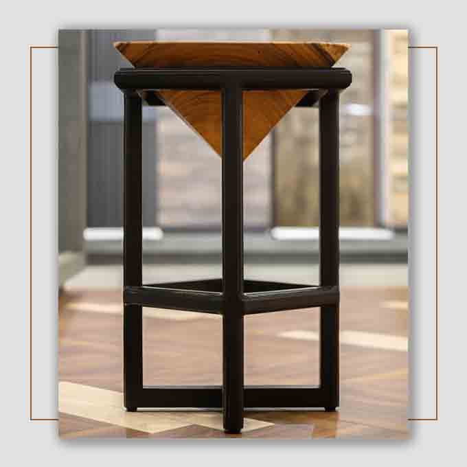 Custom Made Solid Wooden Bar Stool with Black Finish Legs - Image 2