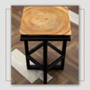 Custom Made Solid Wooden Bar Stool with Black Finish Legs