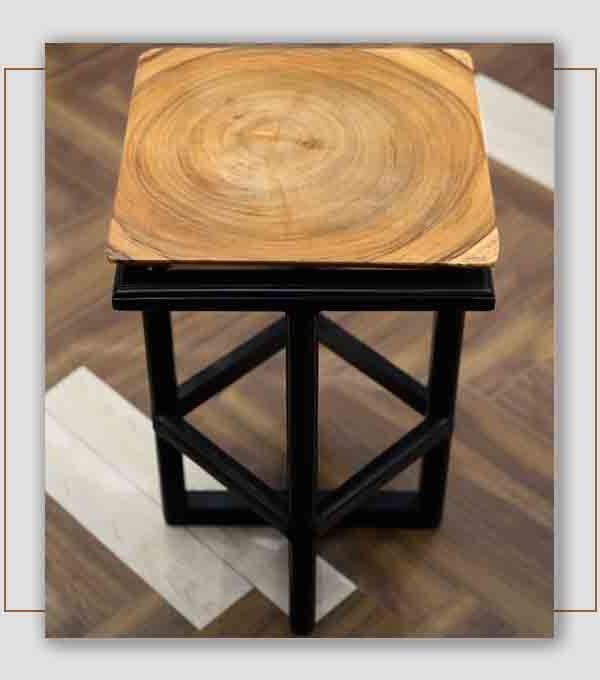 Custom Made Solid Wooden Bar Stool with Black Finish Legs