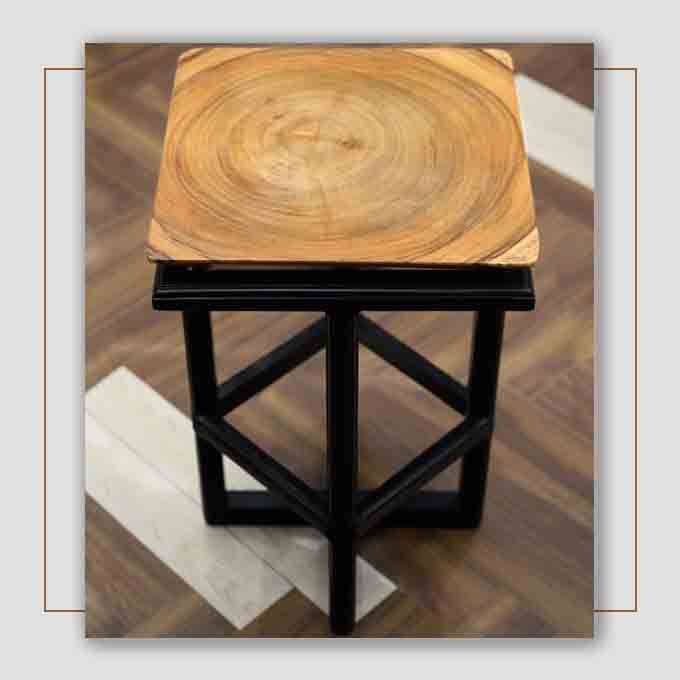 Custom Made Solid Wooden Bar Stool with Black Finish Legs