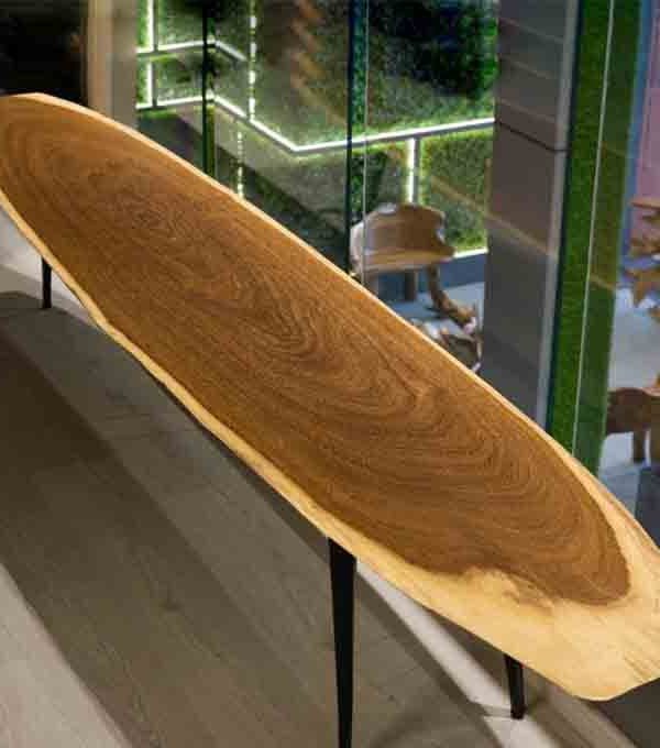 Live Edge Surfer Bench with Surfboard Legs