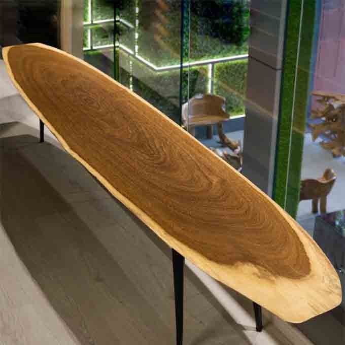 Live Edge Surfer Bench with Surfboard Legs