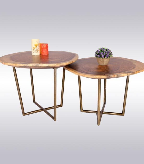 Live Edge Coffee Table with Brass Criss Cross