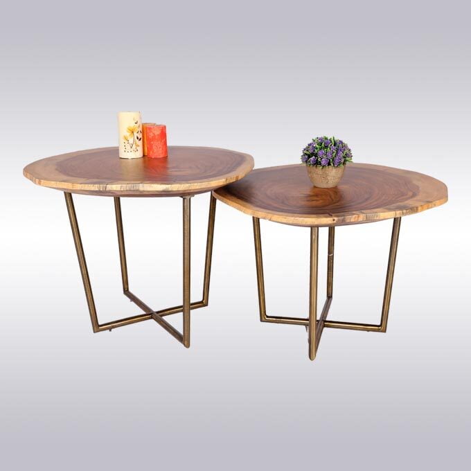 Live Edge Coffee Table with Brass Criss Cross