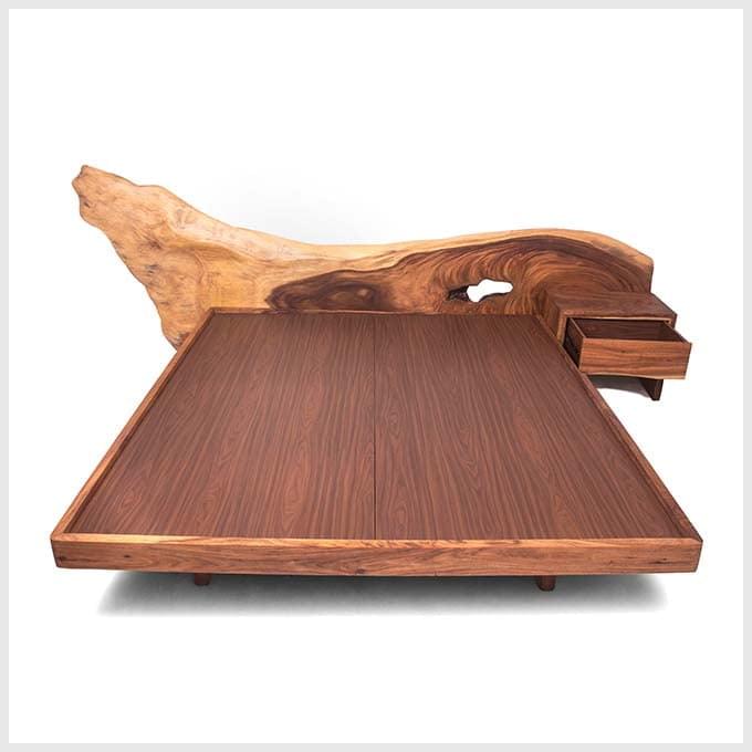 Live Edge Solid Wooden Bed with Headboard & Side Tables