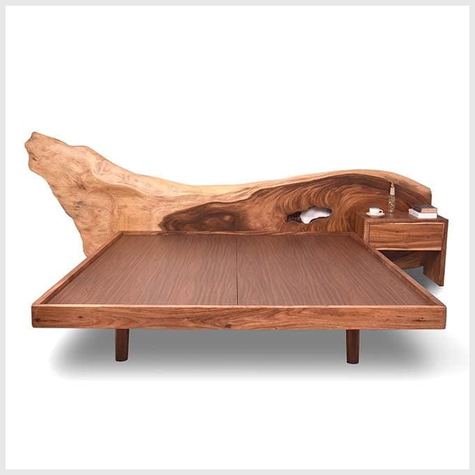 Live Edge Solid Wooden Bed with Headboard & Side Tables - Image 2